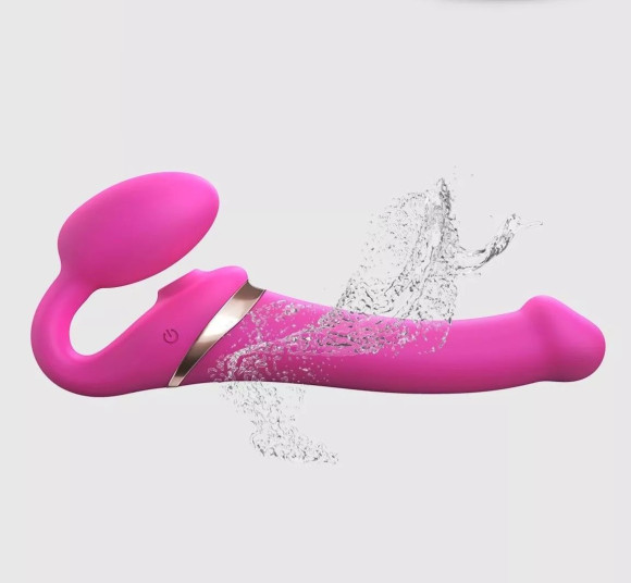 Ярко-розовый безремневой страпон Multi Orgasm Bendable Strap-On size XL с клиторальной стимуляцией Ярко-розовый безремневой страпон Multi Orgasm Bendable Strap-On size XL с клиторальной стимуляцией