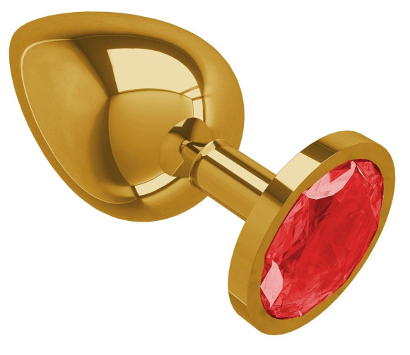 Золотистая большая анальная пробка с красным кристаллом - 9,5 см. Золотистая большая анальная пробка с красным кристаллом - 9,5 см.