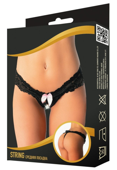 Оригинальные кружевные трусики-стринги с контрастным бантиком Оригинальные кружевные трусики-стринги с контрастным бантиком