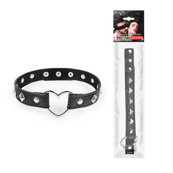 Черный ошейник с серебристыми ромбиками и сердечком Черный ошейник с серебристыми ромбиками и сердечком