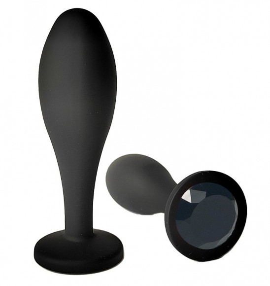 Черная анальная пробка с черным кристаллом - 9,5 см. Черная анальная пробка с черным кристаллом - 9,5 см.