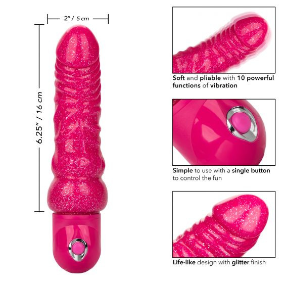 Розовый вибратор-реалистик с блестками Naughty Bits Lady Boner Bendable Personal Vibrator - 20 см. Розовый вибратор-реалистик с блестками Naughty Bits Lady Boner Bendable Personal Vibrator - 20 см.