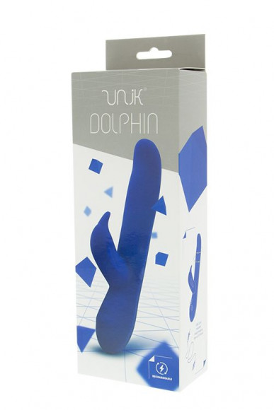 Синий вибратор с клиторальным стимулятором UNIK DOLPHIN - 20,7 см.