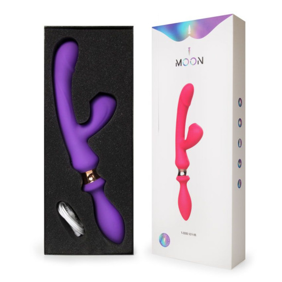 Фиолетовый двусторонний вибромассажёр с клиторальным отростком - 30 см. Фиолетовый двусторонний вибромассажёр с клиторальным отростком - 30 см.