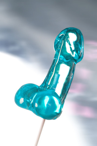 Голубой леденец в форме члена со вкусом блю кюрасао - 80 гр.