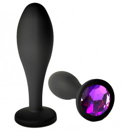 Черная анальная пробка с фиолетовым кристаллом - 11 см.