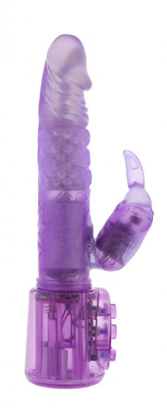 Фиолетовый вибратор с клиторальным пальчиком - 17,8 см.
