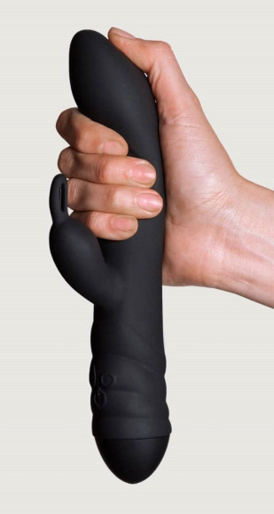 Черный вибратор с клиторальным стимулятором Twister - 23 см. Черный вибратор с клиторальным стимулятором Twister - 23 см.