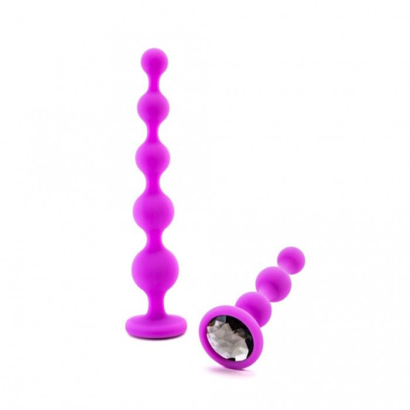 Набор из 2 лиловых анальных цепочек с кристаллами в основании Набор из 2 лиловых анальных цепочек с кристаллами в основании