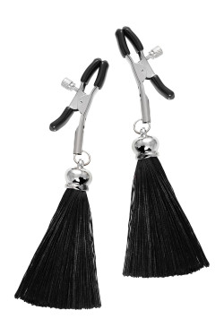 Зажимы на соски «Прищепки» с черными кисточками из шелка Зажимы на соски «Прищепки» с черными кисточками из шелка