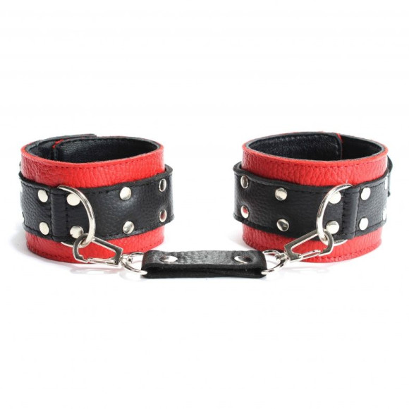 Красно-чёрные наручники из натуральной кожи Красно-чёрные наручники из натуральной кожи