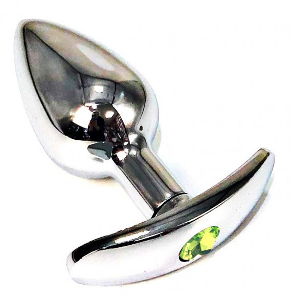 Серебристая анальная пробка для ношения с салатовым кристаллом - 6 см. Серебристая анальная пробка для ношения с салатовым кристаллом - 6 см.