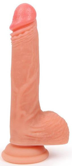 Телесный фаллоимитатор-реалистик с мошонкой на присоске Телесный фаллоимитатор-реалистик с мошонкой на присоске