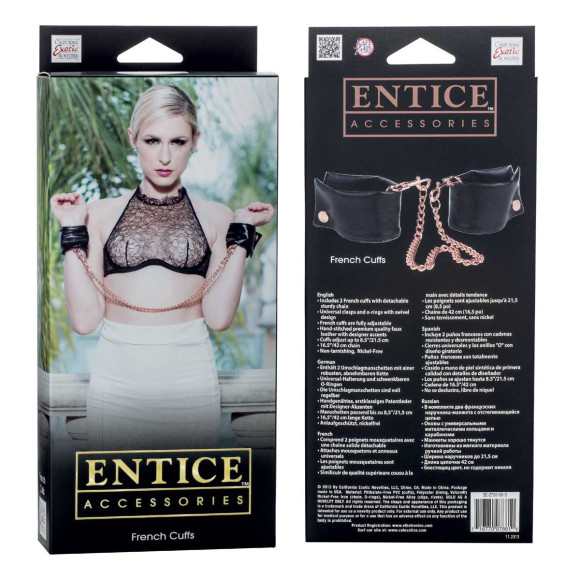 Черные мягкие наручники Entice French Cuffs с цепью Черные мягкие наручники Entice French Cuffs с цепью