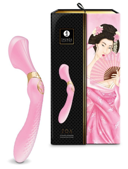 Розовый двусторонний вибростимулятор ZOA - 26,5 см. Розовый двусторонний вибростимулятор ZOA - 26,5 см.