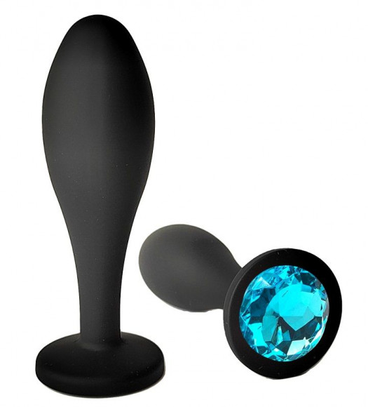 Черная анальная пробка с голубым кристаллом - 11 см. Черная анальная пробка с голубым кристаллом - 11 см.