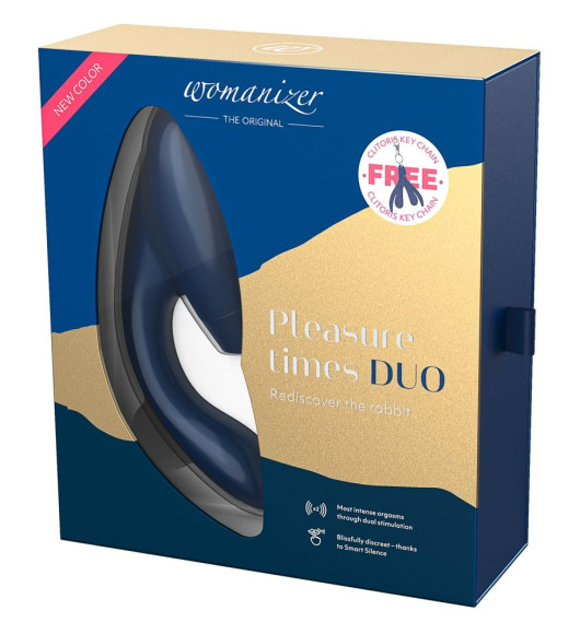 Синий стимулятор Womanizer DUO с вагинальным отростком Синий стимулятор Womanizer DUO с вагинальным отростком