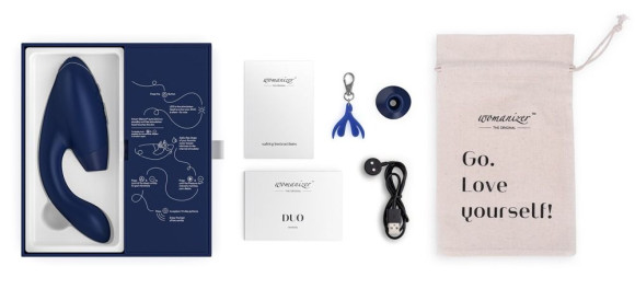 Синий стимулятор Womanizer DUO с вагинальным отростком Синий стимулятор Womanizer DUO с вагинальным отростком