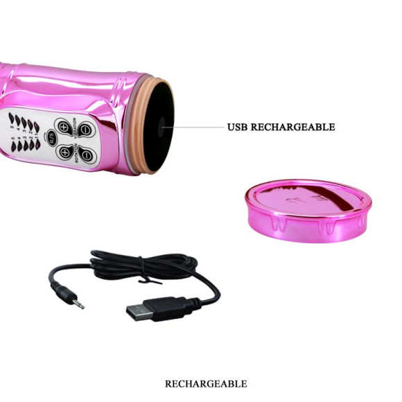 Розовый перезаряжаемый вибромассажер с ротацией, поступательными движениями и стимуляцией клитора - 29,5 см. Розовый перезаряжаемый вибромассажер с ротацией, поступательными движениями и стимуляцией клитора - 29,5 см.