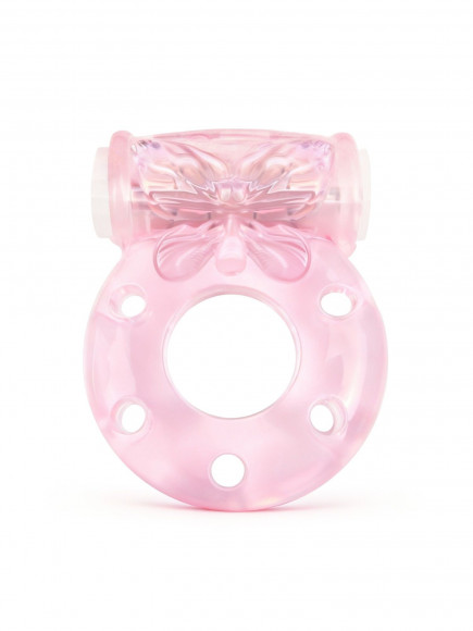 Розовое эрекционное виброкольцо с бабочкой Розовое эрекционное виброкольцо с бабочкой