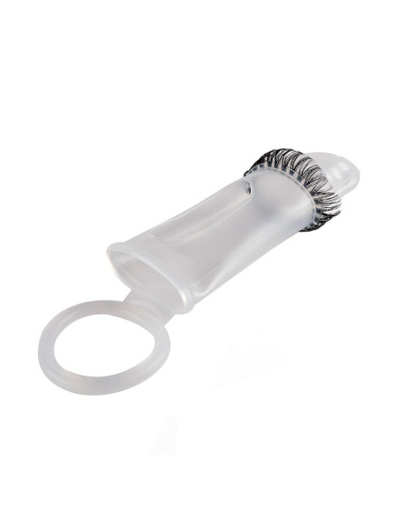 Закрытая насадка на пенис с подхватом мошонки и стимулирующими «ресничками» Закрытая насадка на пенис с подхватом мошонки и стимулирующими «ресничками»