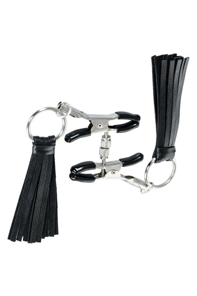 Черно-серебристые зажимы для сосков Theatre с кисточками Черно-серебристые зажимы для сосков Theatre с кисточками