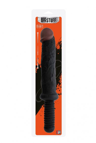 Чёрный фаллоимитатор-гигант с рукоятью BIGSTUFF DONG WITH HANDLE 10INCH - 25 см.