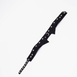 Черный однослойный кожаный ошейник с имитацией воротничка