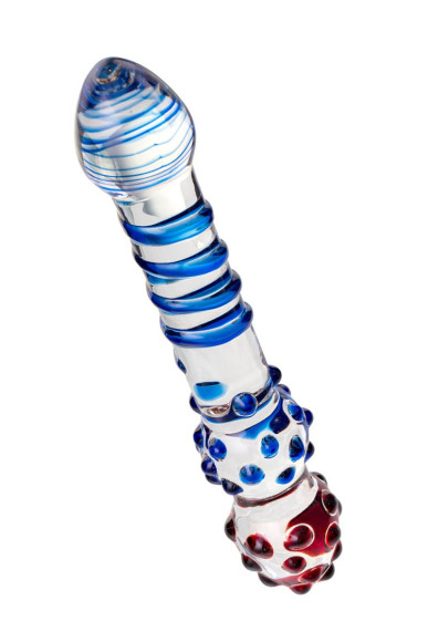 Двусторонний стеклянный фаллос со спиралью и шишечками - 20,5 см. Двусторонний стеклянный фаллос со спиралью и шишечками - 20,5 см.