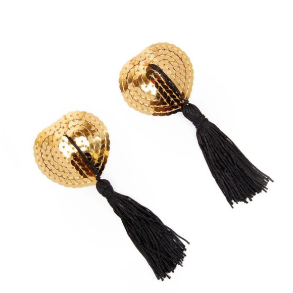 Золотистые пэстисы-сердечки с черными кисточками Золотистые пэстисы-сердечки с черными кисточками