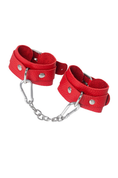 Красные кожаные наручники-браслеты со скруглёнными углами Красные кожаные наручники-браслеты со скруглёнными углами