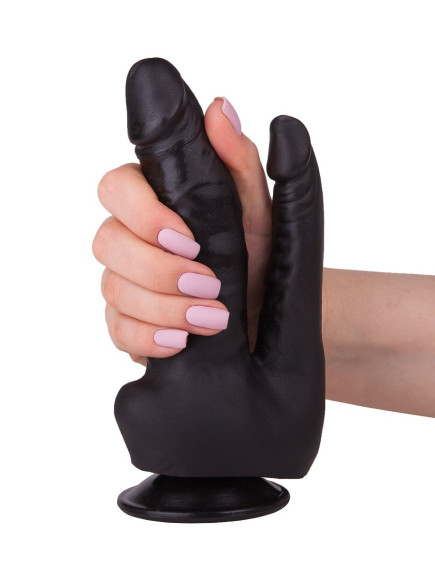 Двойной фаллоимитатор чёрного цвета на присоске - 17 см. Двойной фаллоимитатор чёрного цвета на присоске - 17 см.