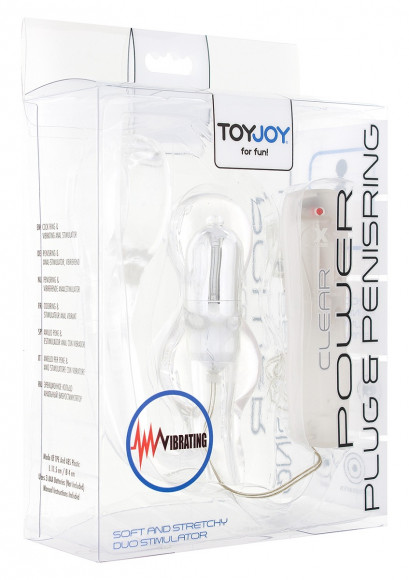 Прозрачная анальная пробка с вибрацией и эрекционным колечком MANPOWER Прозрачная анальная пробка с вибрацией и эрекционным колечком MANPOWER