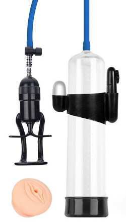 Прозрачная вакуумная вибропомпа Sex Expert с насадкой-вагиной Прозрачная вакуумная вибропомпа Sex Expert с насадкой-вагиной