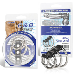Хомут на пенис из трех металлических колец и кольца для привязи 3 RING GATES OF HELL Хомут на пенис из трех металлических колец и кольца для привязи 3 RING GATES OF HELL