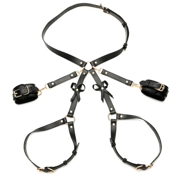 Черная сбруя Bondage Harness на бедра с бантиками - размер M-L Черная сбруя Bondage Harness на бедра с бантиками - размер M-L