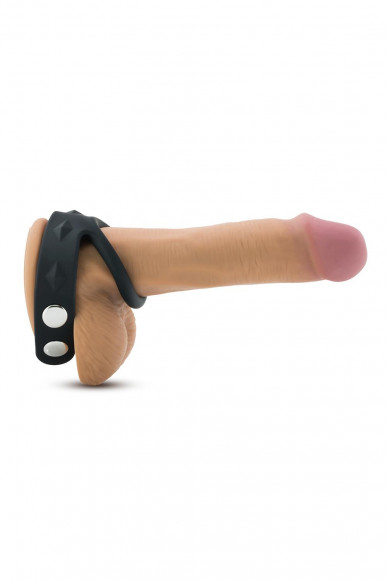 Черное эрекционное кольцо с подхватом мошонки на кнопках VS6 Черное эрекционное кольцо с подхватом мошонки на кнопках VS6