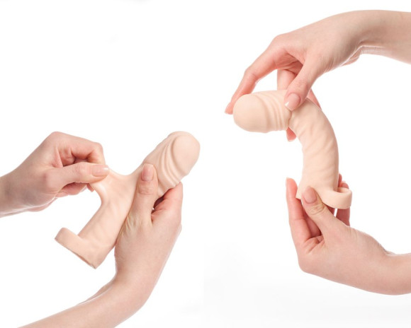 Телесная насадка-удлинитель со вставкой размера M - 16 см. Телесная насадка-удлинитель со вставкой размера M - 16 см.