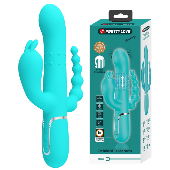 Аквамариновый вибратор для тройной стимуляции Cammy - 22,2 см. Аквамариновый вибратор для тройной стимуляции Cammy - 22,2 см.