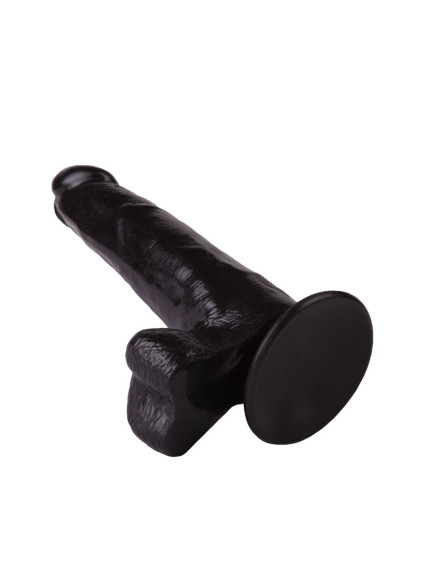 Фаллоимитатор с мошонкой на присоске чёрного цвета - 16,5 см. Фаллоимитатор с мошонкой на присоске чёрного цвета - 16,5 см.