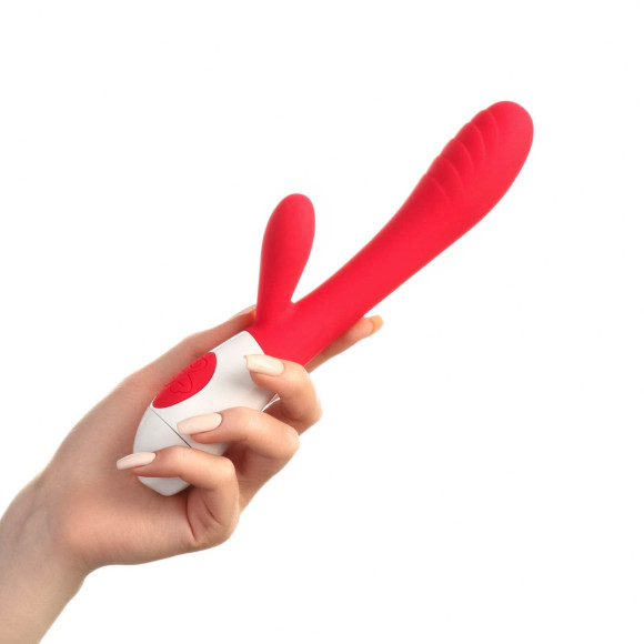 Красный вибратор с клиторальным стимулятором - 22,8 см. Красный вибратор с клиторальным стимулятором - 22,8 см.