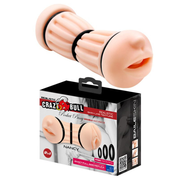 Телесный двусторонний мастурбатор Nancy - ротик и вагина Телесный двусторонний мастурбатор Nancy - ротик и вагина