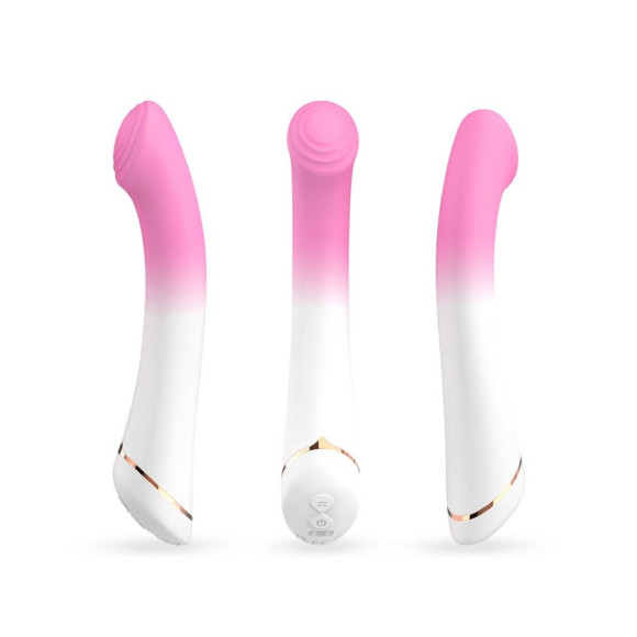 Бело-розовый изогнутый силиконовый вибромассажер - 18,7 см. Бело-розовый изогнутый силиконовый вибромассажер - 18,7 см.