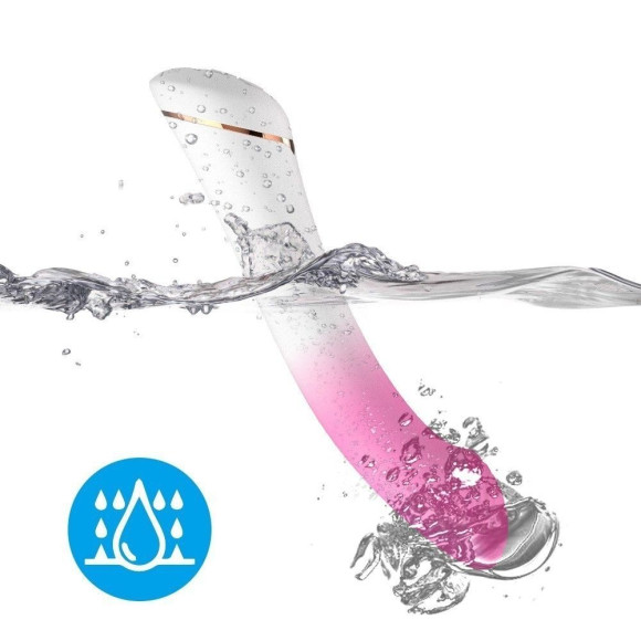 Бело-розовый изогнутый силиконовый вибромассажер - 18,7 см. Бело-розовый изогнутый силиконовый вибромассажер - 18,7 см.