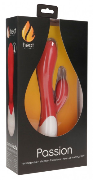 Красный вибратор-кролик Passion с функцией нагрева - 20 см.