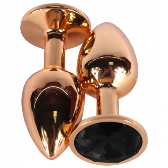 Золотистая анальная пробка с черным кристаллом - 6,8 см. Золотистая анальная пробка с черным кристаллом - 6,8 см.