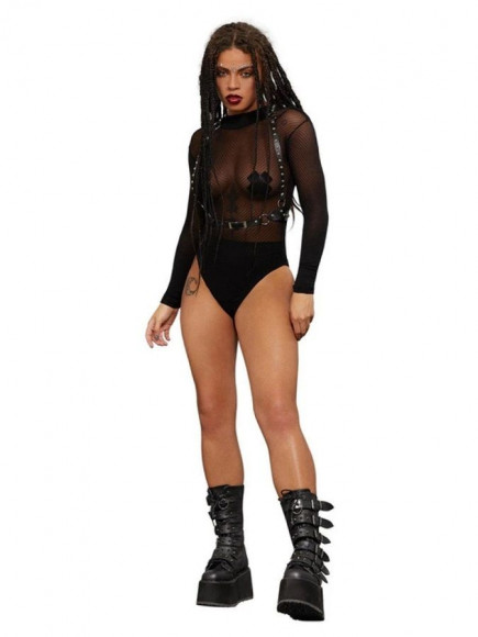 Черное боди-сетка с длинным рукавом Черное боди-сетка с длинным рукавом