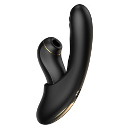 Черный вибратор с возвратно-поступательными движениями и вакуумом Fatima - 19,2 см. Черный вибратор с возвратно-поступательными движениями и вакуумом Fatima - 19,2 см.