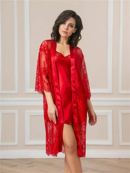 Соблазнительный кружевной пеньюар с поясом Соблазнительный кружевной пеньюар с поясом