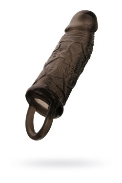 Чёрная насадка на пенис с подхватом мошонки Чёрная насадка на пенис с подхватом мошонки